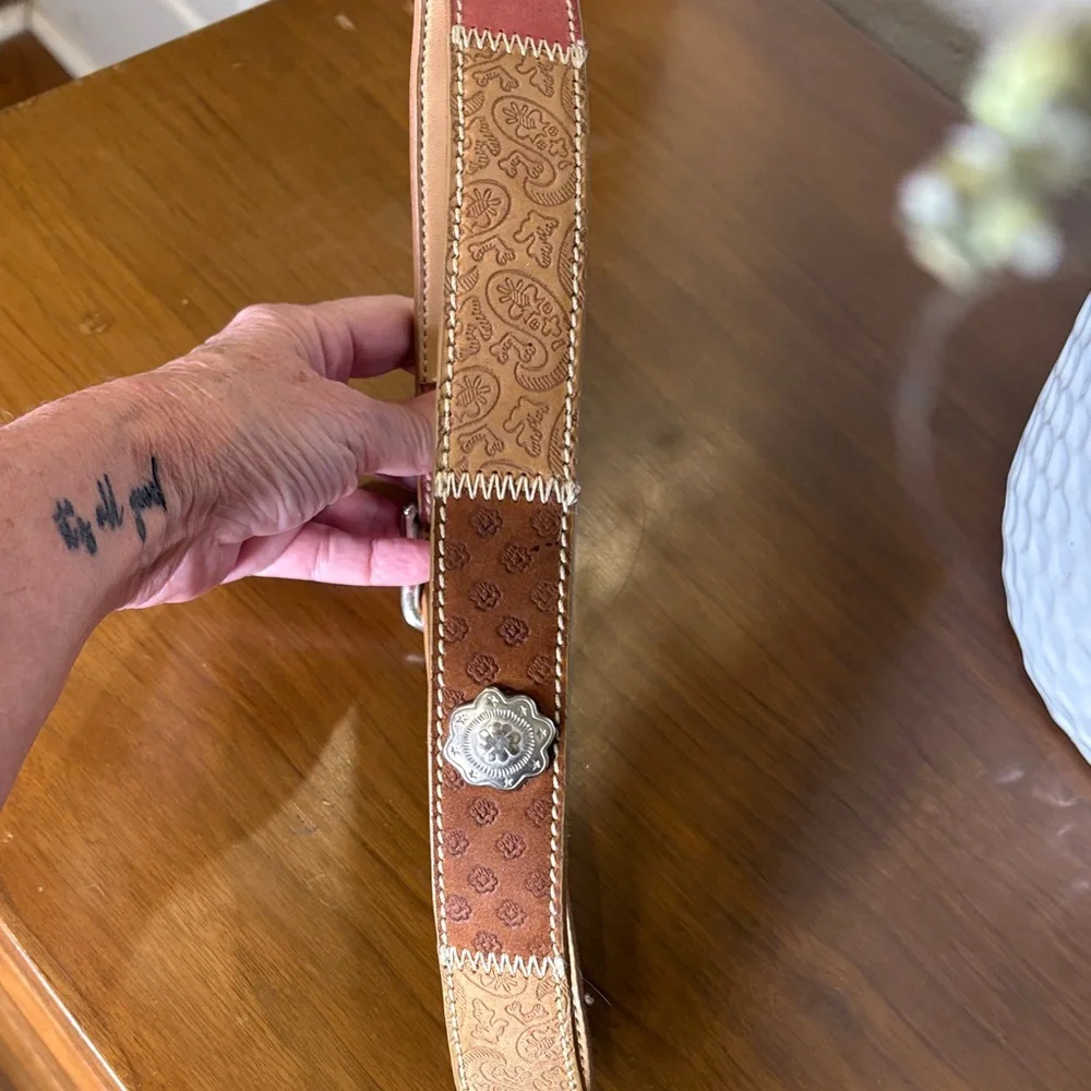 GAP Pink and Tan Heart Buckle Leather Belt L/XL